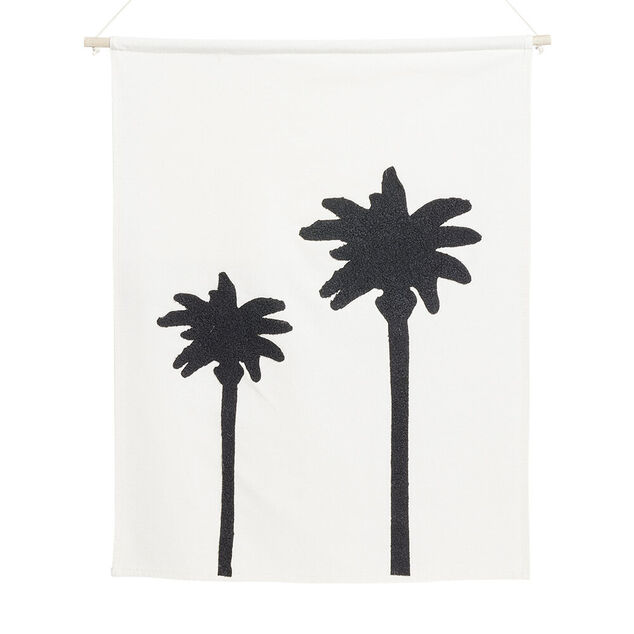 D&eacute;coration murale toile motif palmier coton beige et noir
