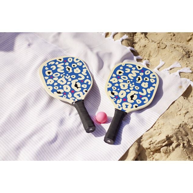Raquette de plage l&eacute;opard bleu + balle