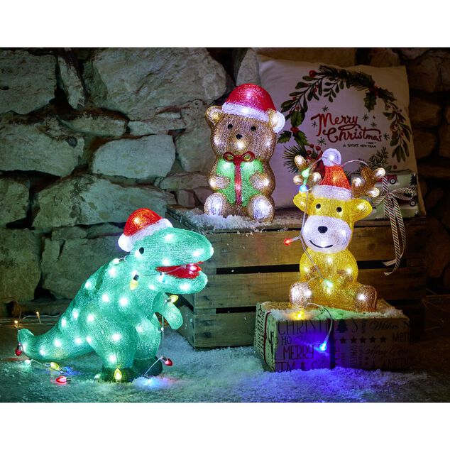 D&eacute;coration de No&euml;l lumineuse renne assis avec guirlande 50LED 27x16xH33cm