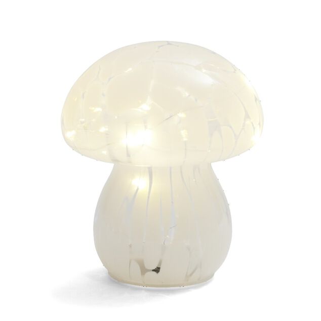 Décoration à poser champignon à LED en verre blanc Ø13xH15cm