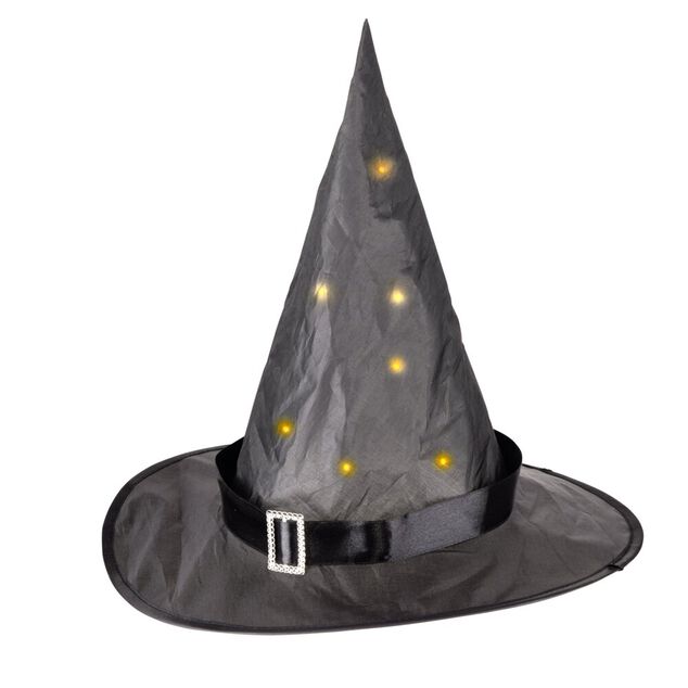 Chapeau Halloween lumineux LED sorci&egrave;re noir &Oslash;33xH30cm