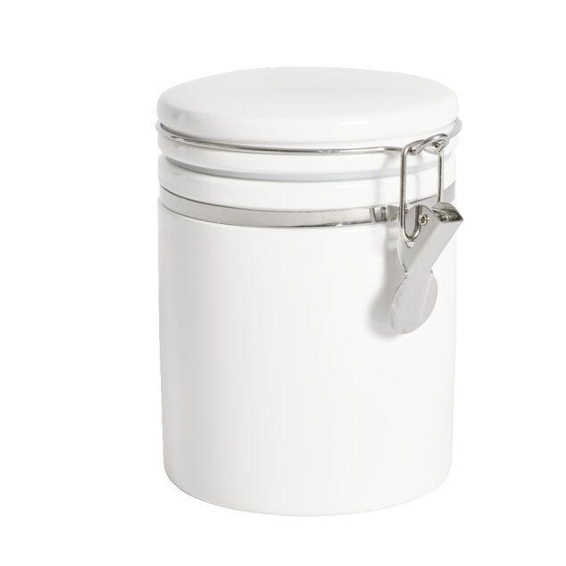 Pot en c&eacute;ramique blanc avec clip en m&eacute;tal &Oslash;10xH13cm