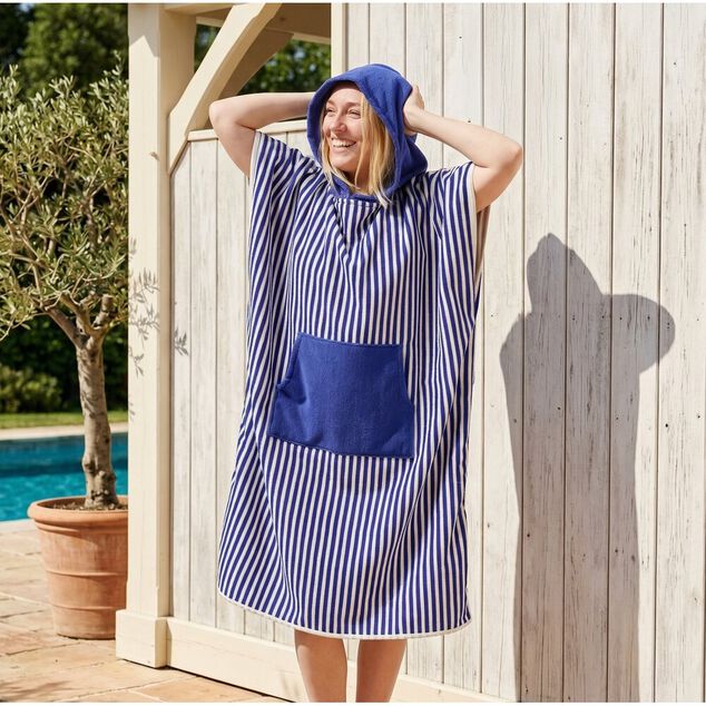Poncho de bain adulte &agrave; capuche rayures color&eacute;es Taille unique 75x133cm (2 mod&egrave;les)