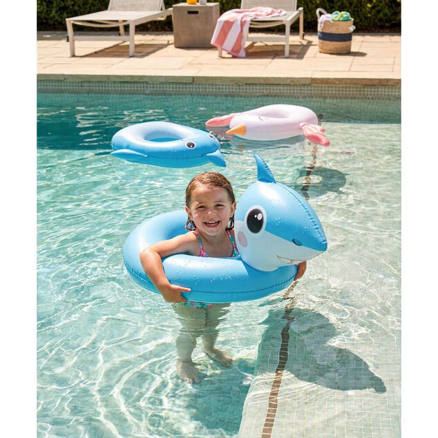 Bou&eacute;e gonflable t&ecirc;te de requin plastique bleu &Oslash;60xH32cm