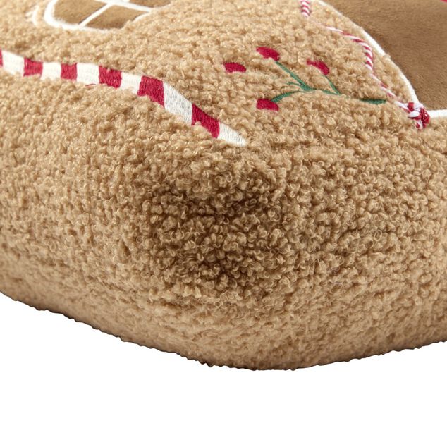 Coussin forme maison pain d'&eacute;pice No&euml;l tissu bouclette L40X30XH6 cm marron