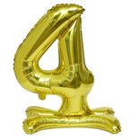 Ballon chiffre 4 avec support dor&eacute; ou argent&eacute; 80cm