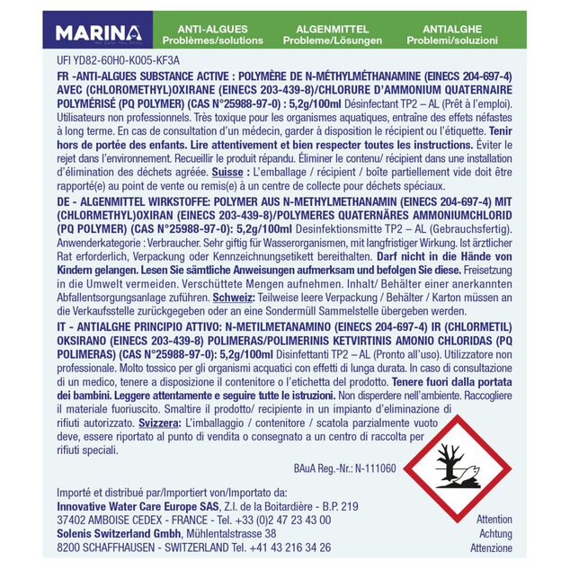 Anti algues sachet unidose 250ml Marina