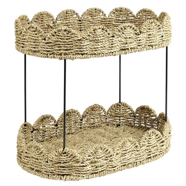 &Eacute;tag&egrave;re de cuisine panier en fibre tress&eacute;e 2 niveaux 40x26xH33cm