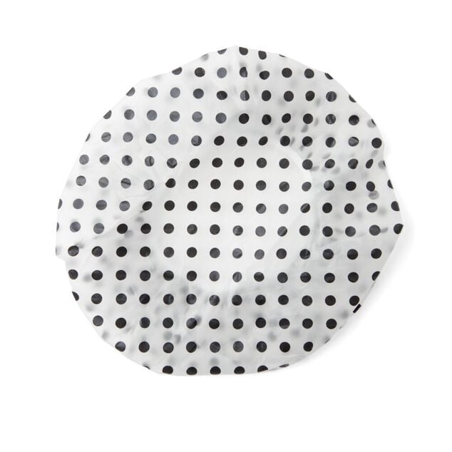 Charlotte de douche &agrave; pois plastique blanc et noir
