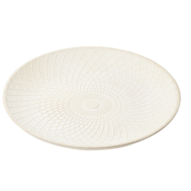 Plateau d&eacute;coratif bois motif relief blanc &Oslash;30xH3cm
