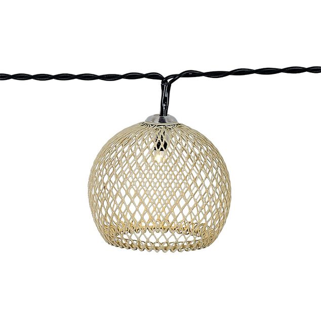 Guirlande solaire 10 boules m&eacute;tal ajour&eacute; rouge et beige L6,7M