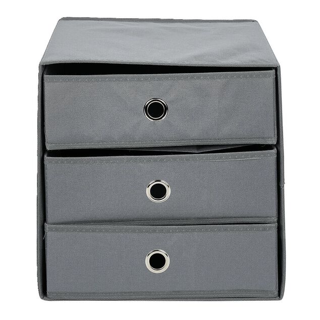 Rangement textile Box Cube 3 tiroirs gris 31x29xH31cm