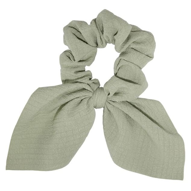 Chouchou ruban court vieux vert effet quadrill&eacute; &Oslash;8xL17cm