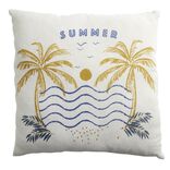 Coussin carr&eacute; d&eacute;perlant "Summer" motifs plage et palmiers 40x40cm