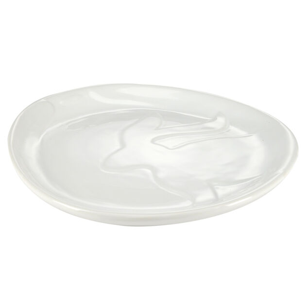 Plat lapin en relief dolomite blanc 23x18xH2,5cm