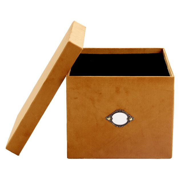 Bo&icirc;te de rangement carr&eacute;e velours marron 25x20xH30cm - Taille M