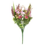 Piquet fleur artificielle bouton de rose bruy&egrave;re &Oslash;25xH40cm