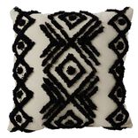 Coussin de sol tuft&eacute; ethnique 50x50cm beige et noir