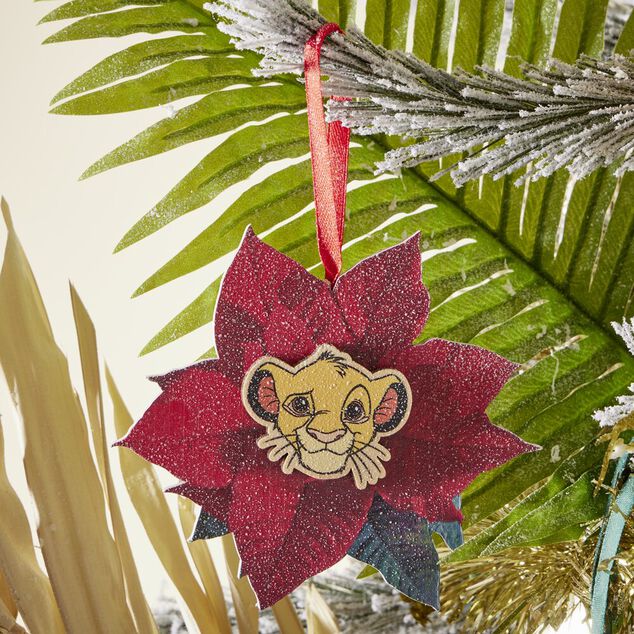 Fleur rouge poinsettia Disney Le Roi Lion Simba bois &agrave; suspendre