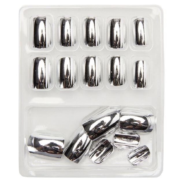 Kit de faux ongles en acrylique gris effet miroir