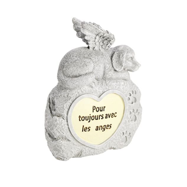 Plaque funéraire LED avec chien polyrésine gris 13x5xH18cm