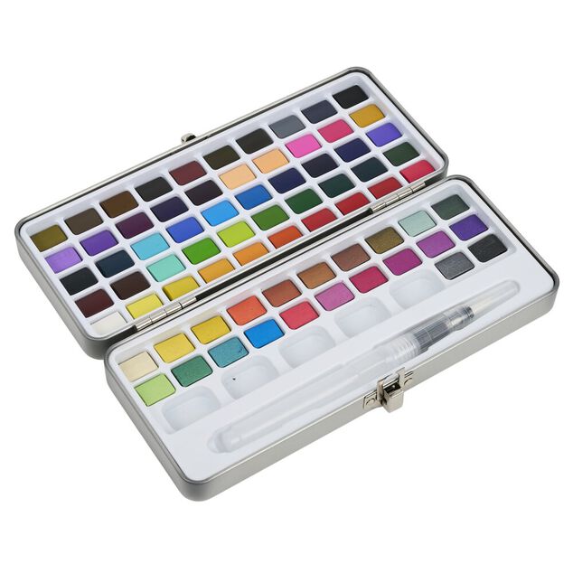 Kit peinture aquarelle 72 couleurs avec pinceau &agrave; r&eacute;servoir d'eau