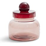 Bo&icirc;te en verre marron + couvercle rose &Oslash;12xH16cm