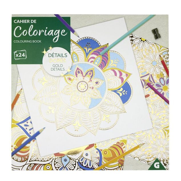 Cahier de coloriage 24 pages papier d&eacute;tails dor&eacute;s