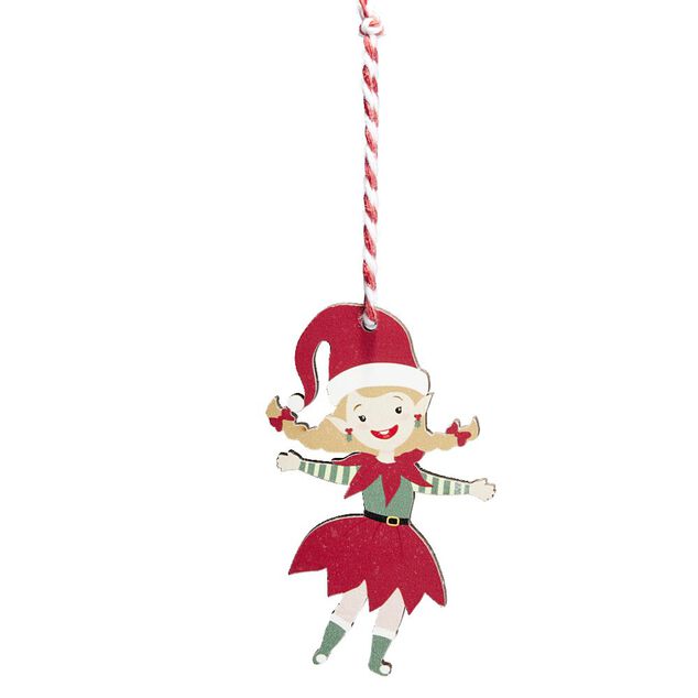 Lutin en bois &agrave; suspendre L10cm - 2 mod&egrave;les fille ou gar&ccedil;on