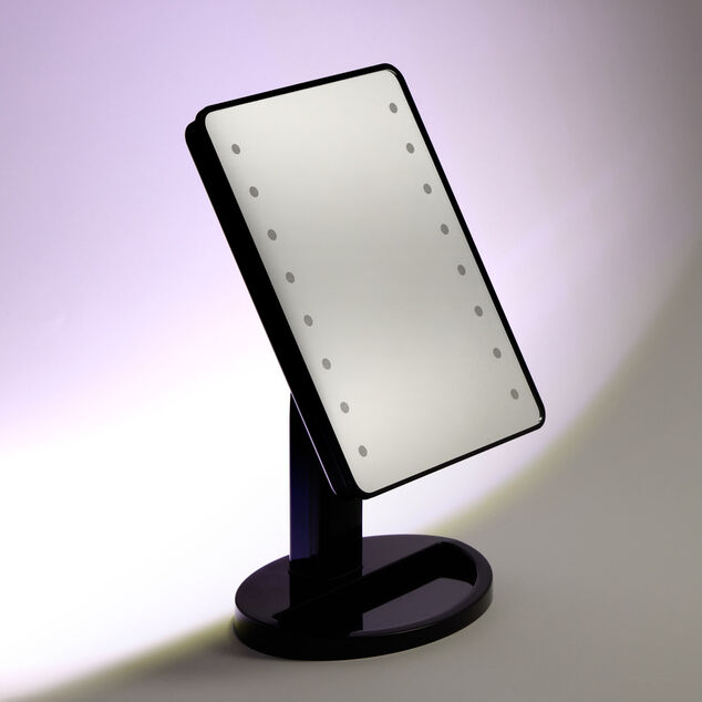 Miroir de maquillage &agrave; poser LED lumineux gris 17x12xH28,5cm