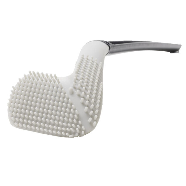 Brosse de toilette en silicone et plastique incurvée blanc et noir H39,3cm