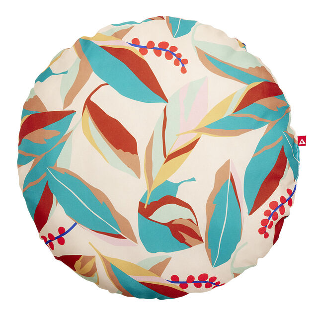 Coussin rond motif feuillage color&eacute; &Oslash;40xH12cm