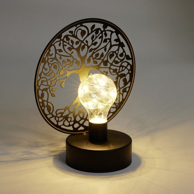 Lanterne LED arbre de vie m&eacute;tal noir 18x10xH21,5cm