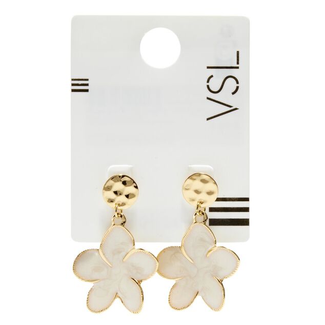 Boucles d'oreilles boutons dorées avec fleur pendante