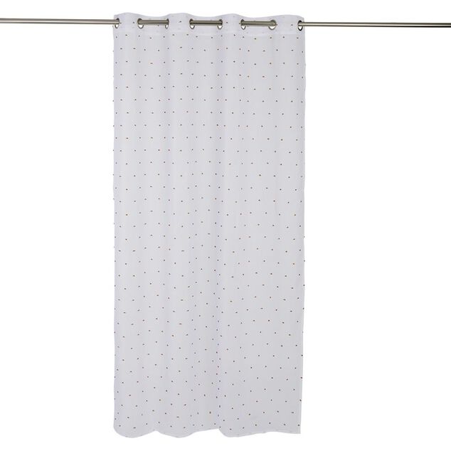 Voilage polyester à pompon 140x240cm blanc et orange