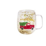 Mug No&euml;l verre transparent paillettes dor&eacute;es 350ml