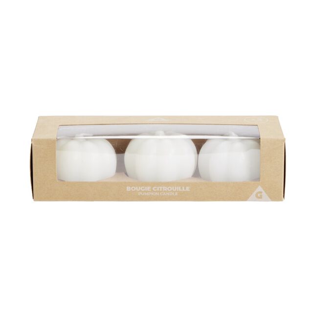 Lot de 3 bougies forme citrouille blanche 12H
