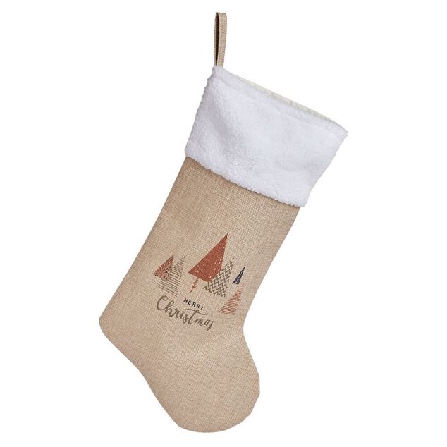 Chaussette de Noël marron et blanche H44cm
