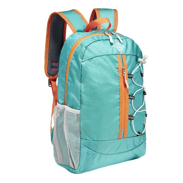 Sac &agrave; dos randonn&eacute;e 20L polyester bleu et orange 27,5x12xH41cm