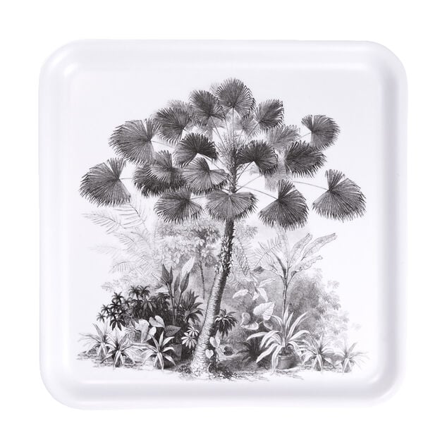 Plateau carr&eacute; m&eacute;lamin&eacute; motif arbre gris et blanc 33x33cm