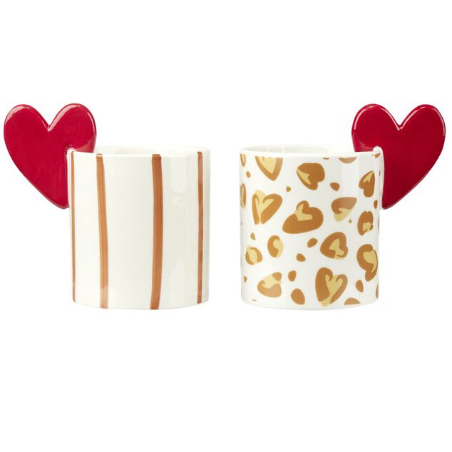 Coffret duo mug x2 avec anse forme coeur rouge 350ml