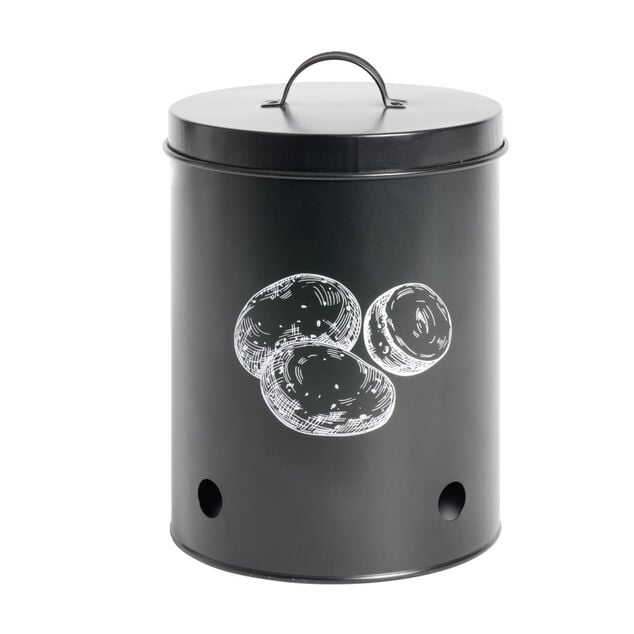 Bo&icirc;te de conservation pommes de terre m&eacute;tal noir &Oslash;18xH25.5cm