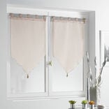 Vitrage à pattes voile uni taupe finition pointe pompon 60x90 cm x2