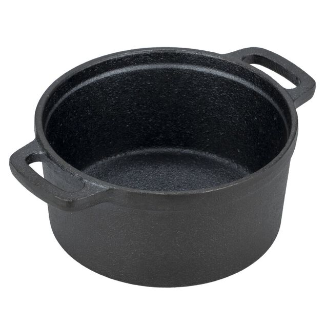 Mini cocotte en fonte avec support bambou L13X11X8 cm noir