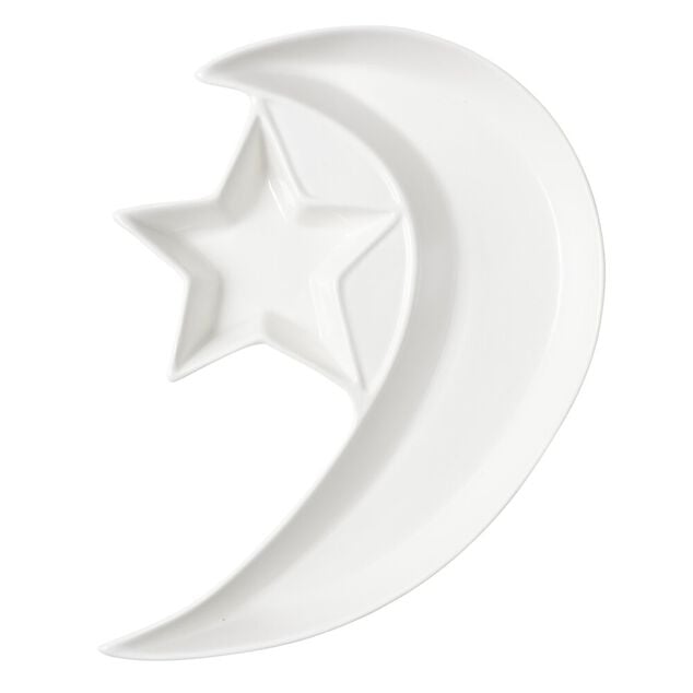 Service &agrave; vaisselle forme lune et &eacute;toile 9 pi&egrave;ces c&eacute;ramique blanche