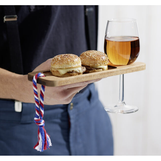 Planche &agrave; tapas en bois d'acacia avec porte-verre 8x25cm