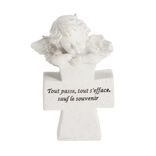D&eacute;coration fun&eacute;raire ange pensif sur croix polyr&eacute;sine 12x5xH17cm