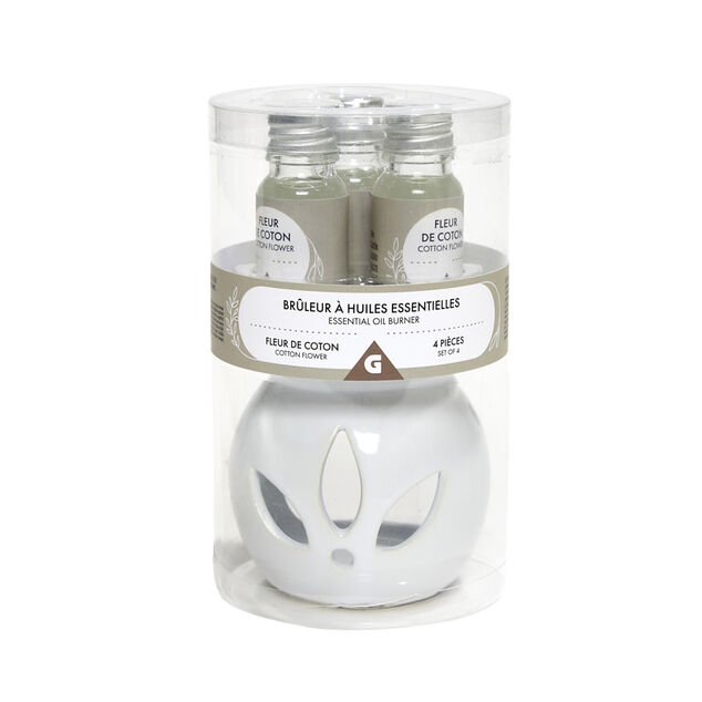 Set de br&ucirc;leur et 3 huiles essentielles - 4 parfums
