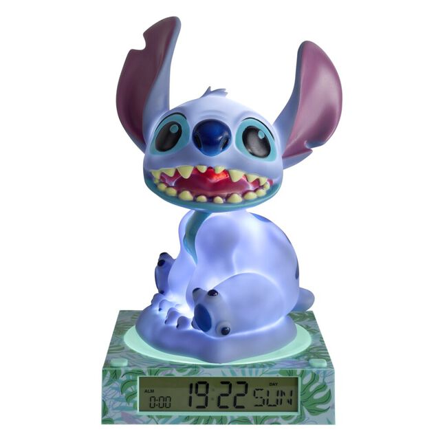 Lampe 3D r&eacute;veil Disney Stitch avec affichage date plastique bleu 19,5x15xH24cm