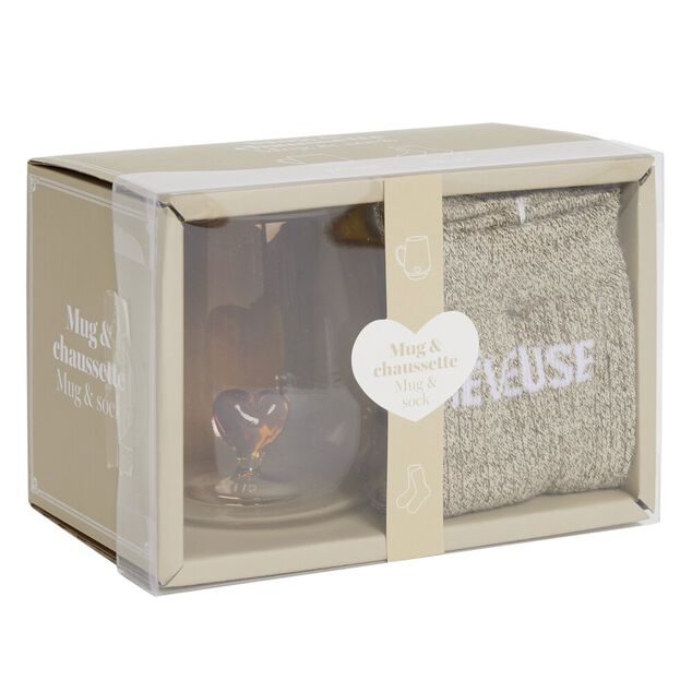 Coffret mug chaussettes Rêveuse beige